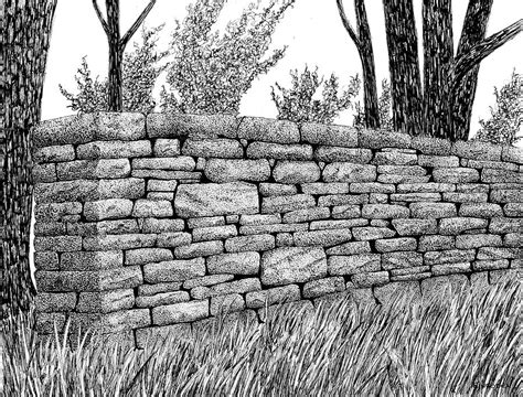 Dry stone wall Drawing by Ed Einboden - Pixels