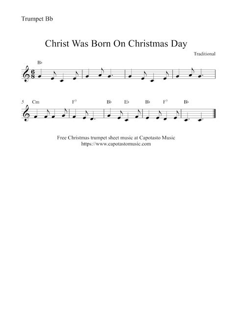 Easy Sheet Music For Beginners: Free easy Christmas trumpet sheet music | Christ Was Born On ...