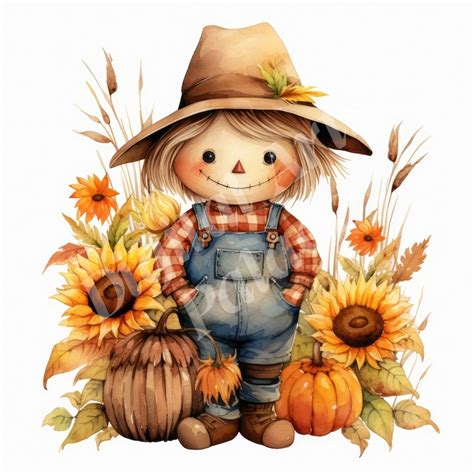 Cute Scarecrow Clipart Bundle, Fall Autumn Thanksgiving Clipart, Jpgs ...