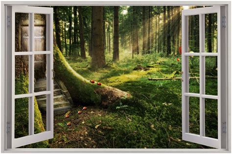 Huge 3D Window Enchanted Forest View Wall Stickers Mural Art Decal Wallpaper Window Mural, Tree ...