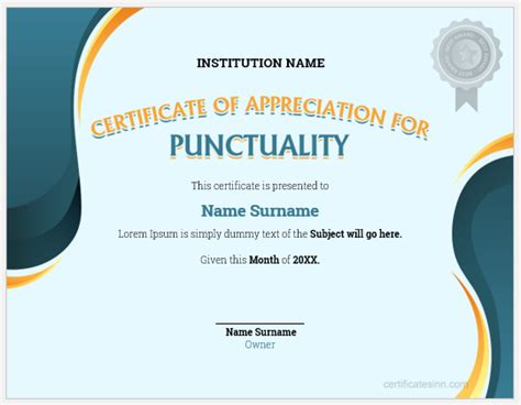 Certificate of Appreciation for Punctuality | Edit & Print