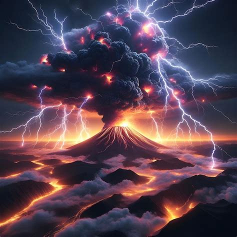 Premium Photo | Frances Cantal Volcano explodes with lightning thunder 8k art