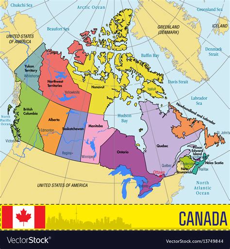 Canada map with regions and their capitals Vector Image