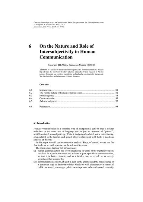 (PDF) On the nature and role of intersubjectivity in communication