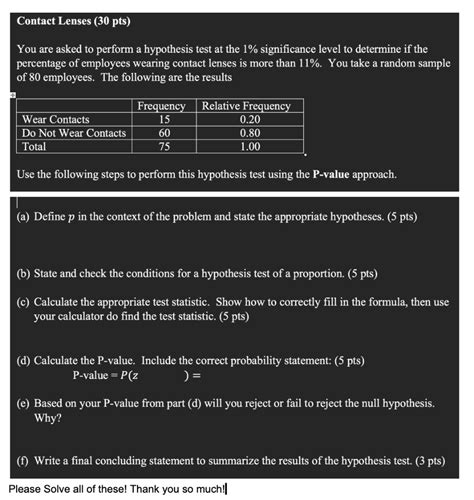 Solved Contact Lenses (30 pts) You are asked to perform a | Chegg.com