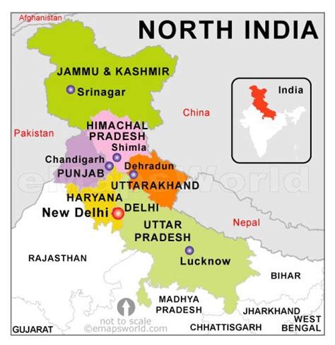 Map of north Indian states - North India map with states (Southern Asia ...