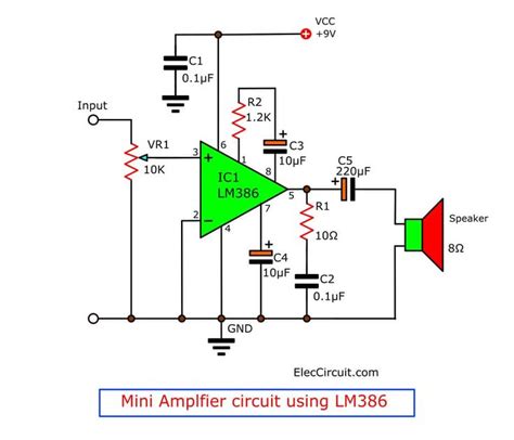 LM386 audio amplifier circuit with PCB | ElecCircuit.com | Audio ...