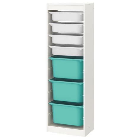 TROFAST combinaison structure + bacs, blanc/blanc turquoise, 46x30x145 cm - IKEA Belgique