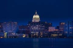 Skyline Of Madison Wisconsin At Night Stock Photo - Image of monona ...