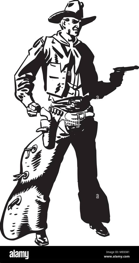 Cowboy Drawing Pistol - Retro Clipart Illustration Stock Vector Image ...