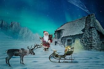 christmas eve, santa over moon, holiday, santa, claus, eve, happy ...