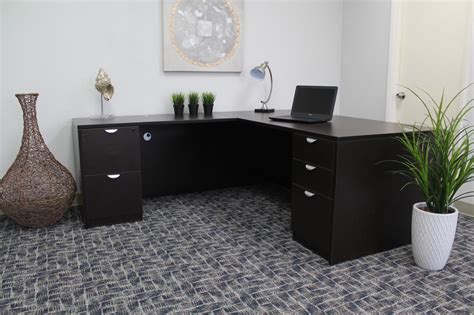 Mocha L Shaped Desk with Drawers - Commerce Laminate by Boss Office Products | Madison Liquidators