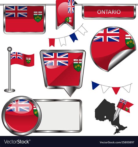 Glossy icons with flag of province ontario Vector Image