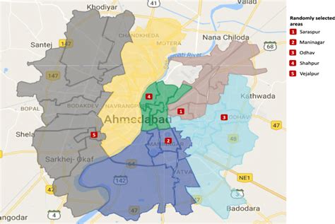 Ahmedabad city zone & ward map including randomly selected areas... | Download Scientific Diagram