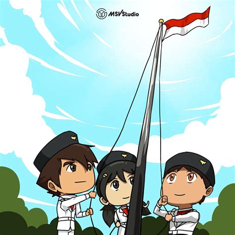 Gambar Kartun Upacara Bendera - IMAGESEE