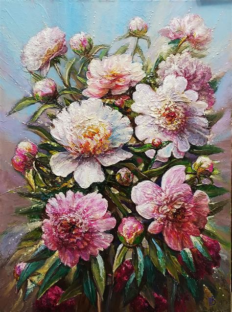 Peonies oil painting White peony painting Pink peonies | Etsy