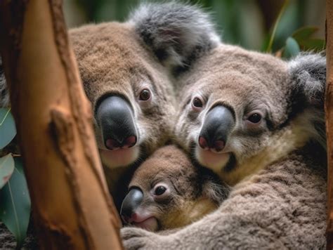 Premium AI Image | A koala family cuddling in a tree