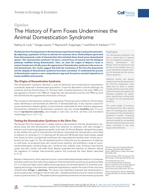 (PDF) The History of Farm Foxes Undermines the Animal Domestication Syndrome