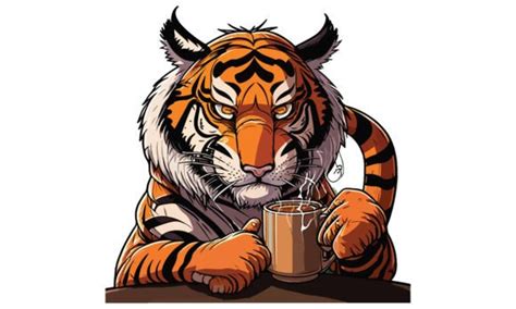 Tiger Drinking Coffee Vector Graphic by BreakingDots · Creative Fabrica