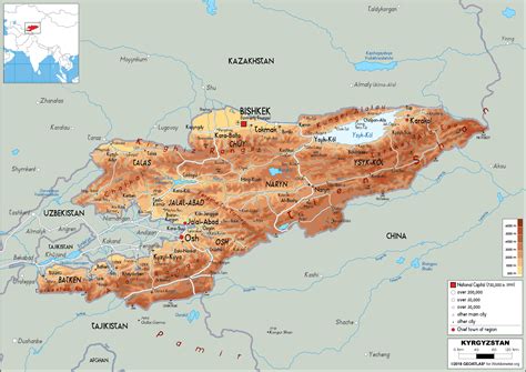 Large size Physical Map of Kyrgyzstan - Worldometer