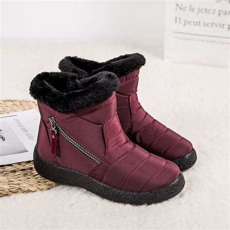 Women Waterproof Snow Boots Fur Lined Slip On Ankle Booties Zipper Winter Warmer | eBay