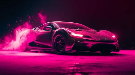 Premium Photo | A pink lamborghini huracan is lit up in the dark.