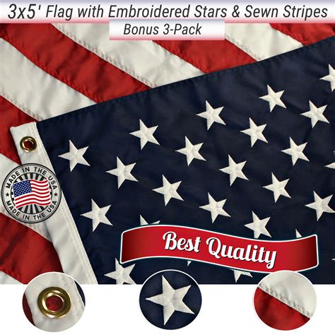 AMERICAN FLAG 3-PACK: Three Embroidered 3x5 FT US Flags