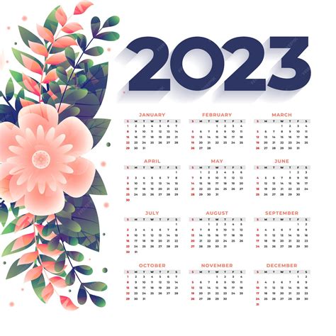 Floral Wall Calendar 2023 - Printable Template Calendar