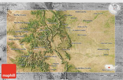 Satellite 3D Map of Colorado, desaturated