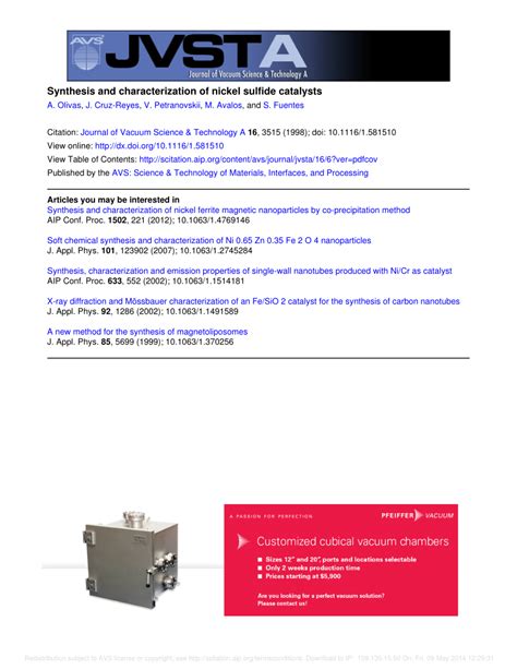 (PDF) Synthesis and characterization of nickel sulfide catalysts