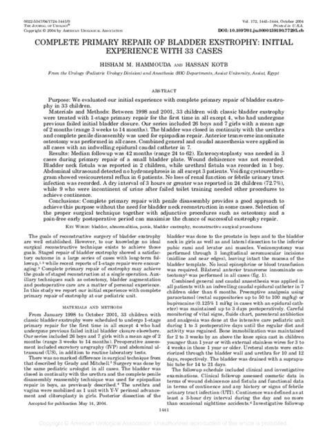 (PDF) COMPLETE PRIMARY REPAIR OF BLADDER EXSTROPHY: INITIAL EXPERIENCE ...