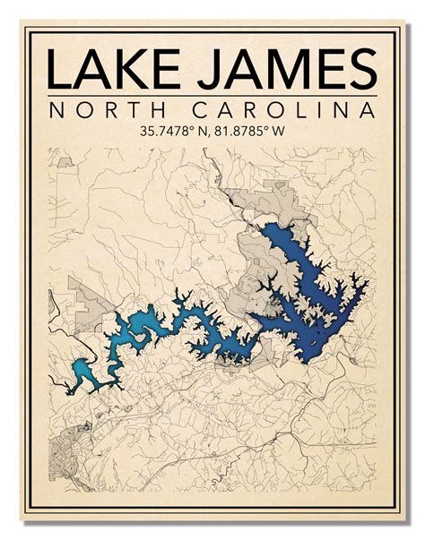 Wall Art Map Print of Lake James North Carolina | Etsy