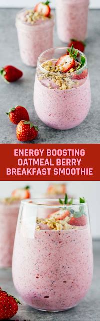 Energy Boosting Oatmeal Berry Breakfast Smoothie | delish kitchen