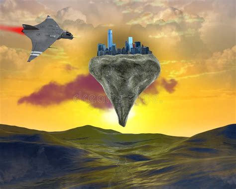 Surreal Floating City, Science Fiction Stock Illustration - Illustration of science, floats ...