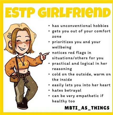 ESTP girlfriend | Mbti personality, Mbti, Myers briggs personality types