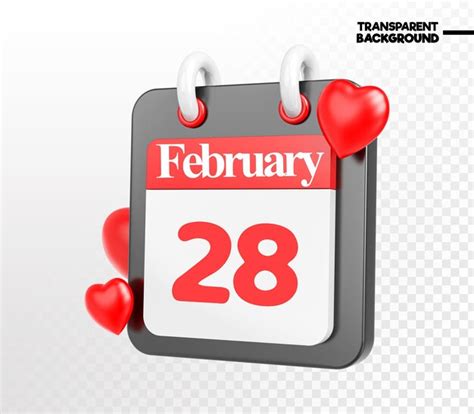 Premium PSD | February heart calendar month of day 28