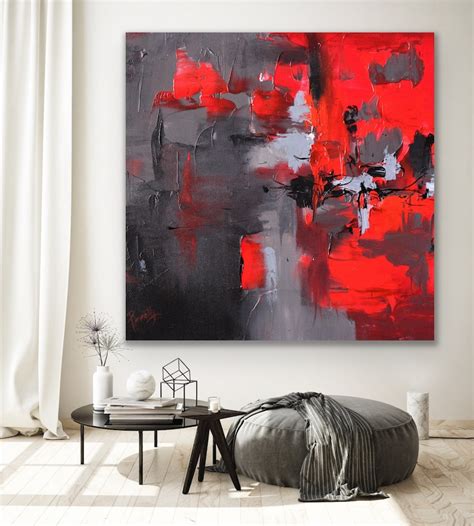 ORIGINAL Red Abstract Painting Gray Modern Art Red and Gray - Etsy