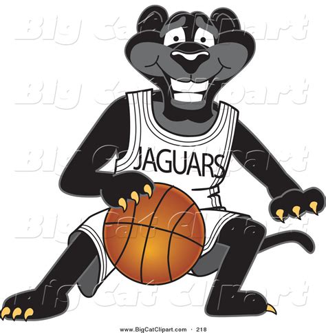 Big Cat Cartoon Vector Clipart of a Grinning Black Jaguar Mascot Character Dribbling a ...