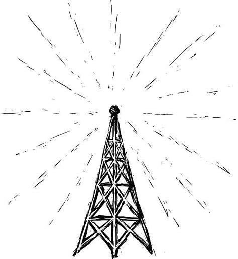 radio tower illustrated in a sketchy etched style | Radio drawing ...