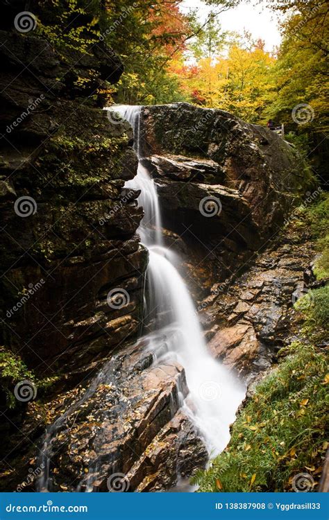 Flume gorge waterfall stock photo. Image of birche, fall - 138387908