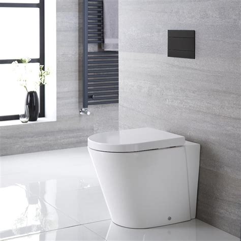 Milano Rivington - White Modern Round Back to Wall Toilet with Soft Close Seat