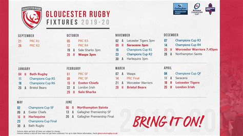 Gloucester Rugby: 📆 | FIXTURES 2019-20 Gloucester Rugby will kick-start their cam...