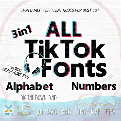 Tiktok Fonts Bundle SVG All in one Alphabet and Numbers Tik Tok 3 style and free headphones ...