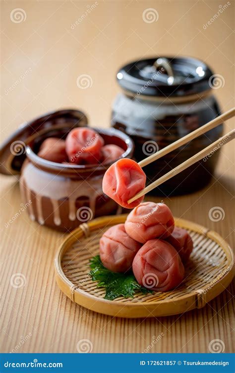 Umeboshi. Japanese Salt Plums and Umeboshi Jar. Traditional Japanese ...