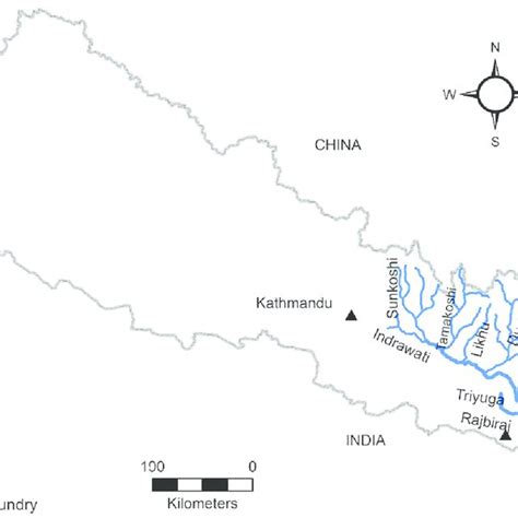 Koshi River basin, Nepal with its seven major tributaries, the ...