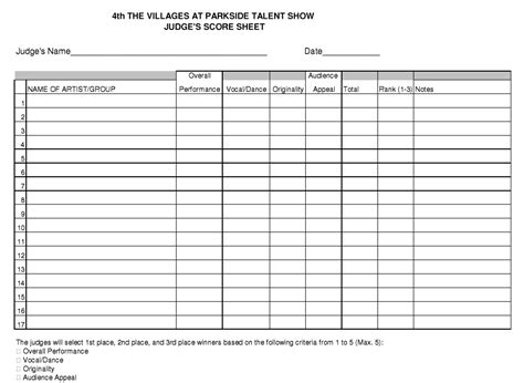 12 Free Sample Talent Show Score Sheet Templates & Samples