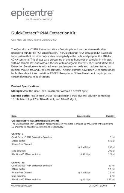 Protocol for QuickExtractâ ¢ RNA Extraction Kit