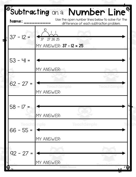 Subtracting on a Number Line Worksheet by Teach Simple