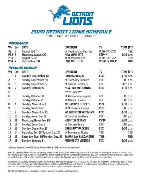 Detroit Lions 2022 Schedule Printable