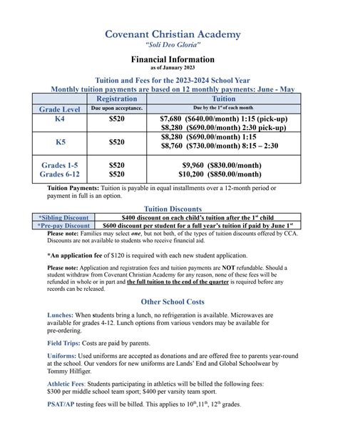 Tuition - Covenant Christian Academy
